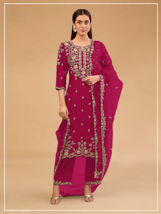 Anaita Maroon Vichitra Suit with Embroidered & Multi Thread Zari Work - Swadesiicart