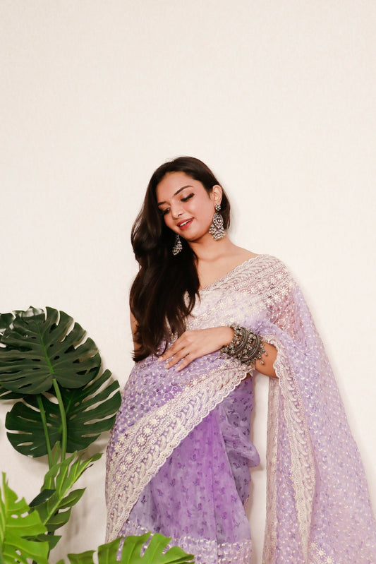 Vamsee Divya Lavender Organza Saree - Swadesiicart