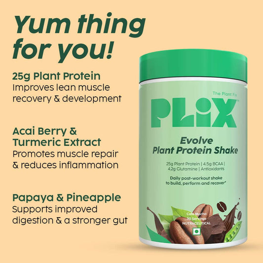 PLIX The Plant Fix Evolve Plant Protein Shake Powder - Cafe Mocha - Swadesiicart