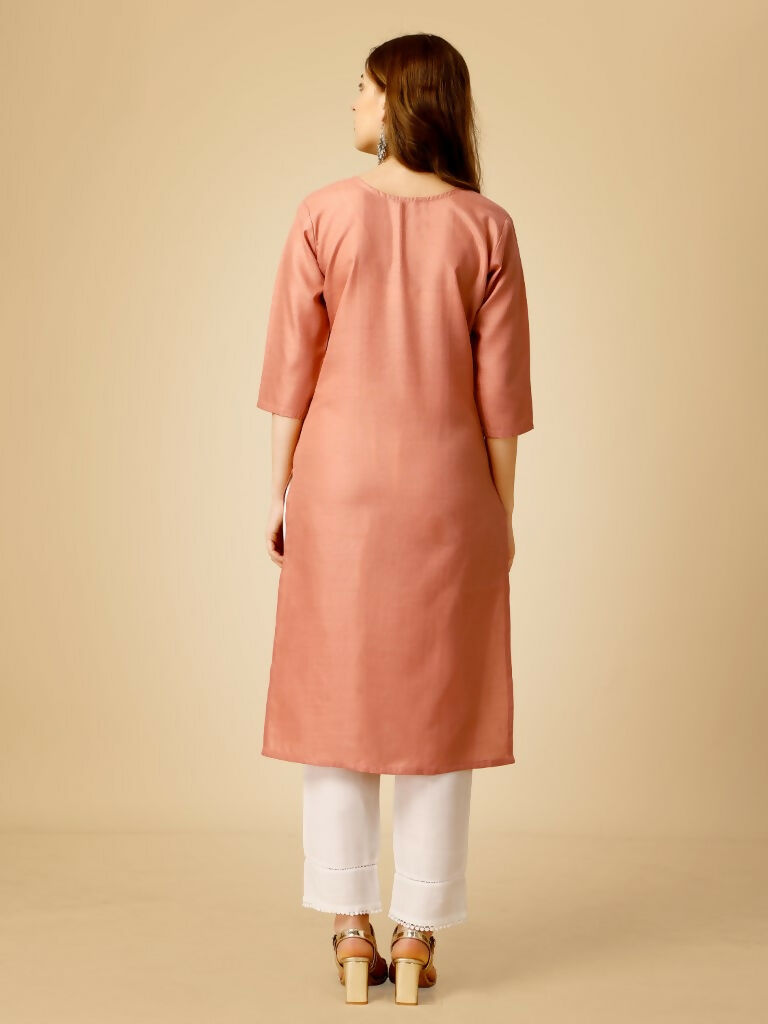 Jyoti Fashion Women's Gajri Cotton Blend Embroidered Kurta Pant Set | Swadesiicart