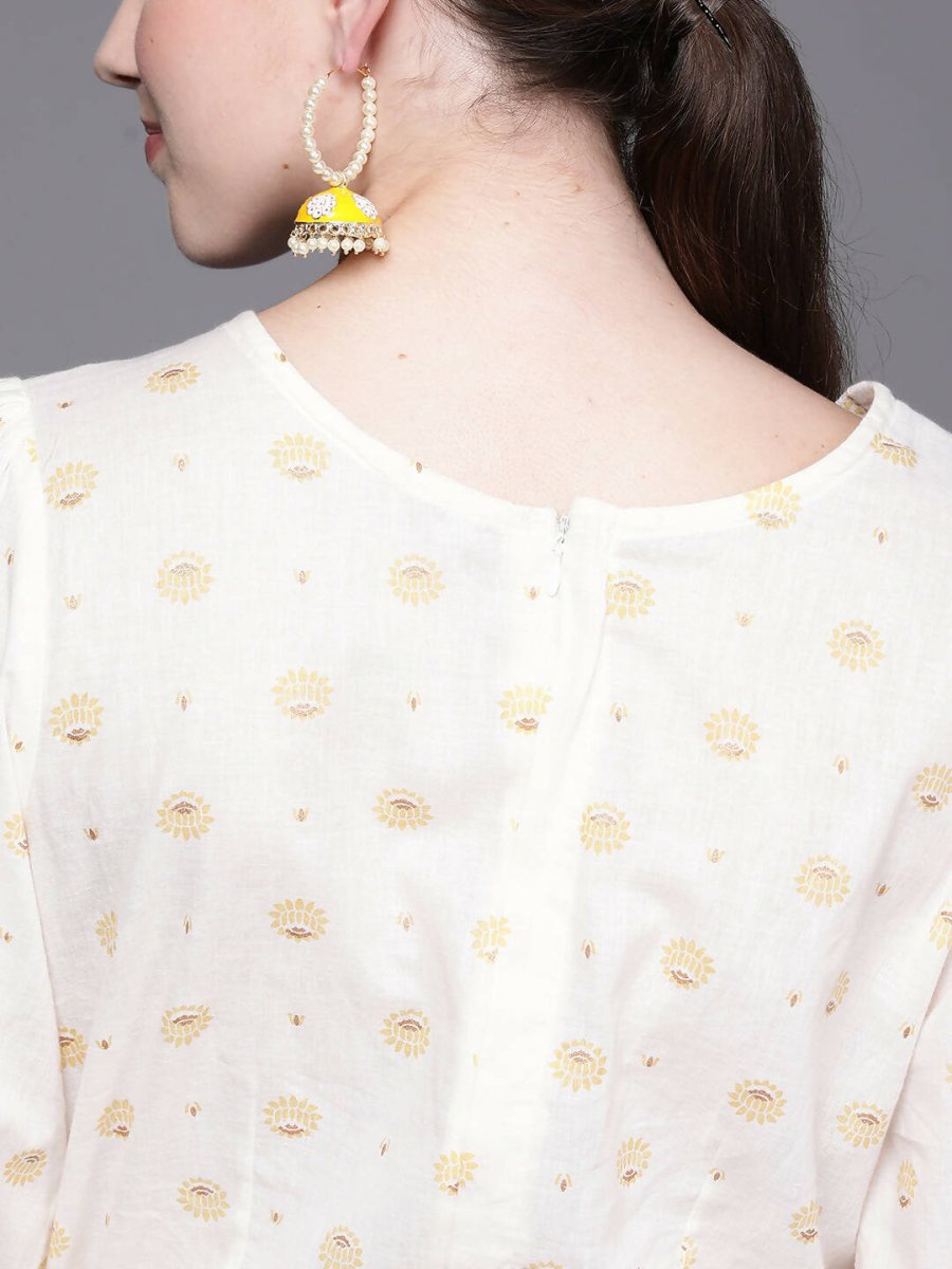Ahalyaa Off White Printed Basic Jumpsuit - Swadesiicart
