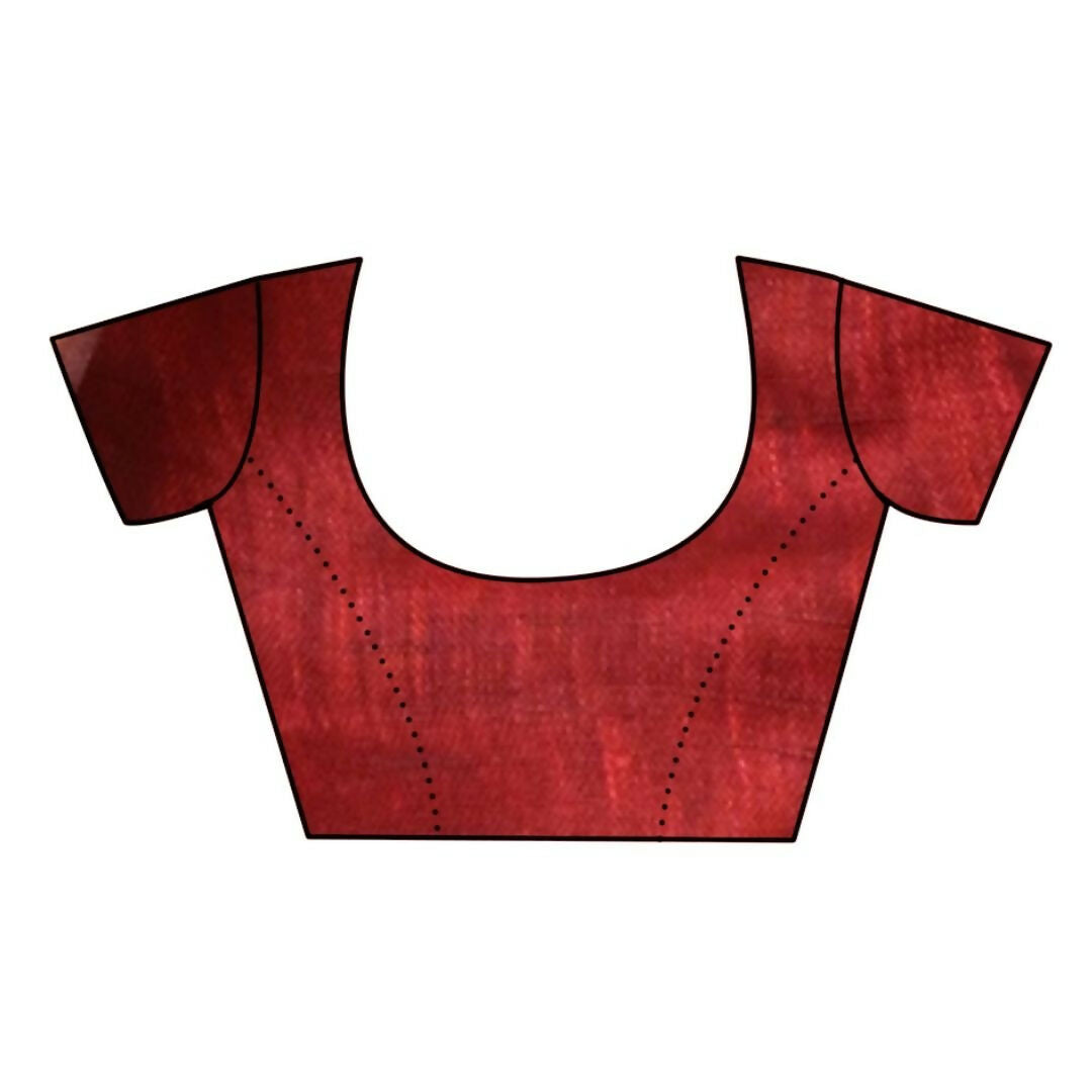 Very Much Indian Handloom Pure Cotton Linen Saree With Golden Border - Dark Maroon | Swadesiicart