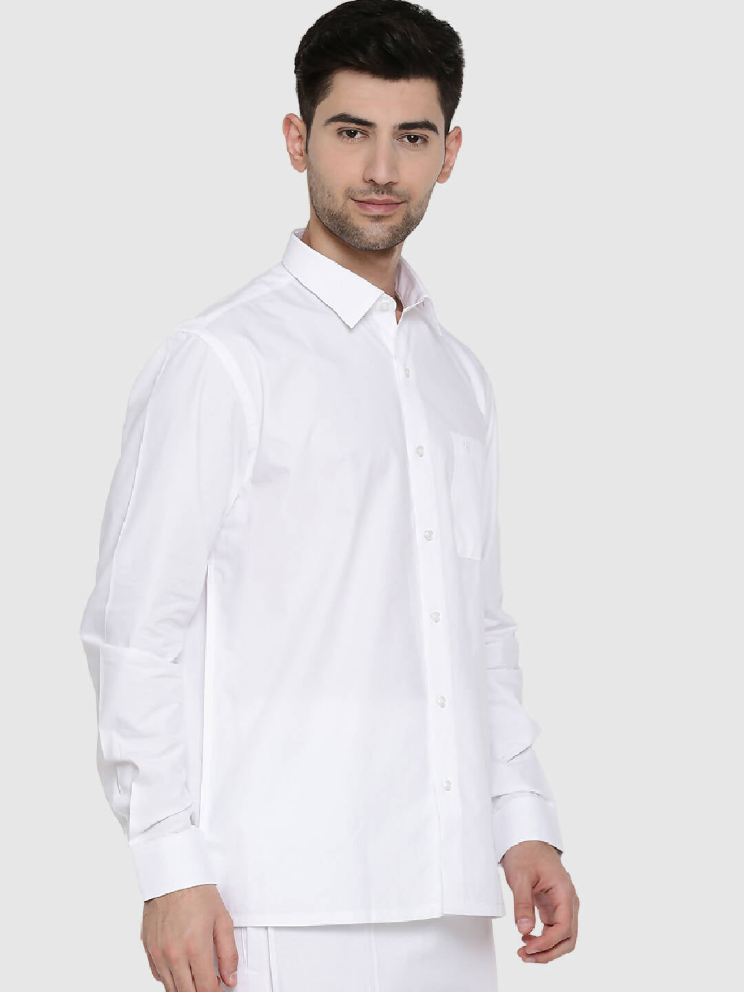 Ramraj Cotton Mens Full Sleeve Formal Poly Cotton White Shirt | Swadesiicart