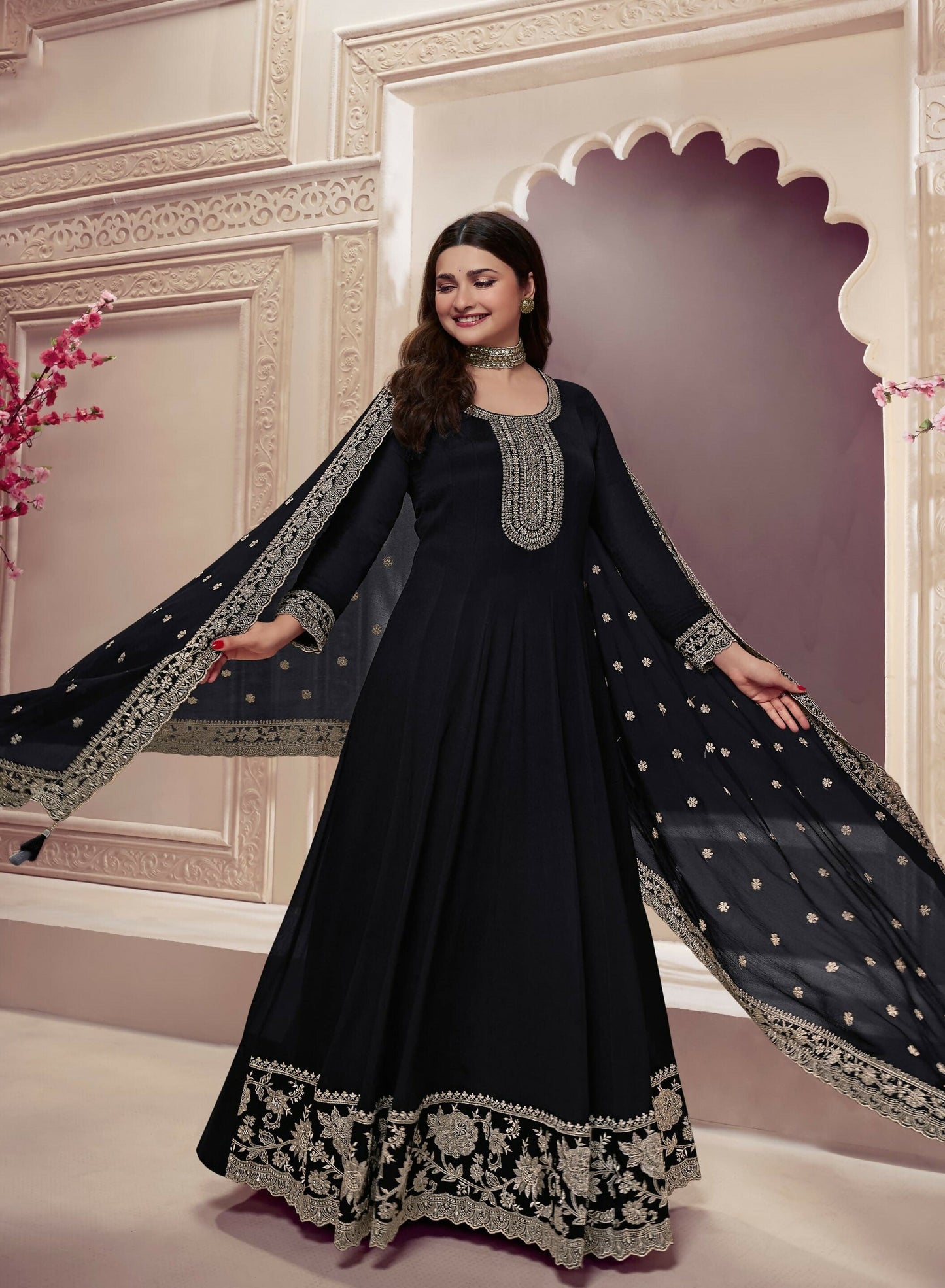 Anaita Black Embroidered Silk Stitched Anarkali Suit