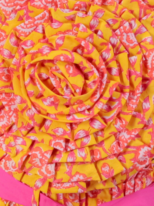 Lil Drama Jaipur Girls Yellow Printed Top with Printed Pant Co-ordinate Set - Swadesiicart