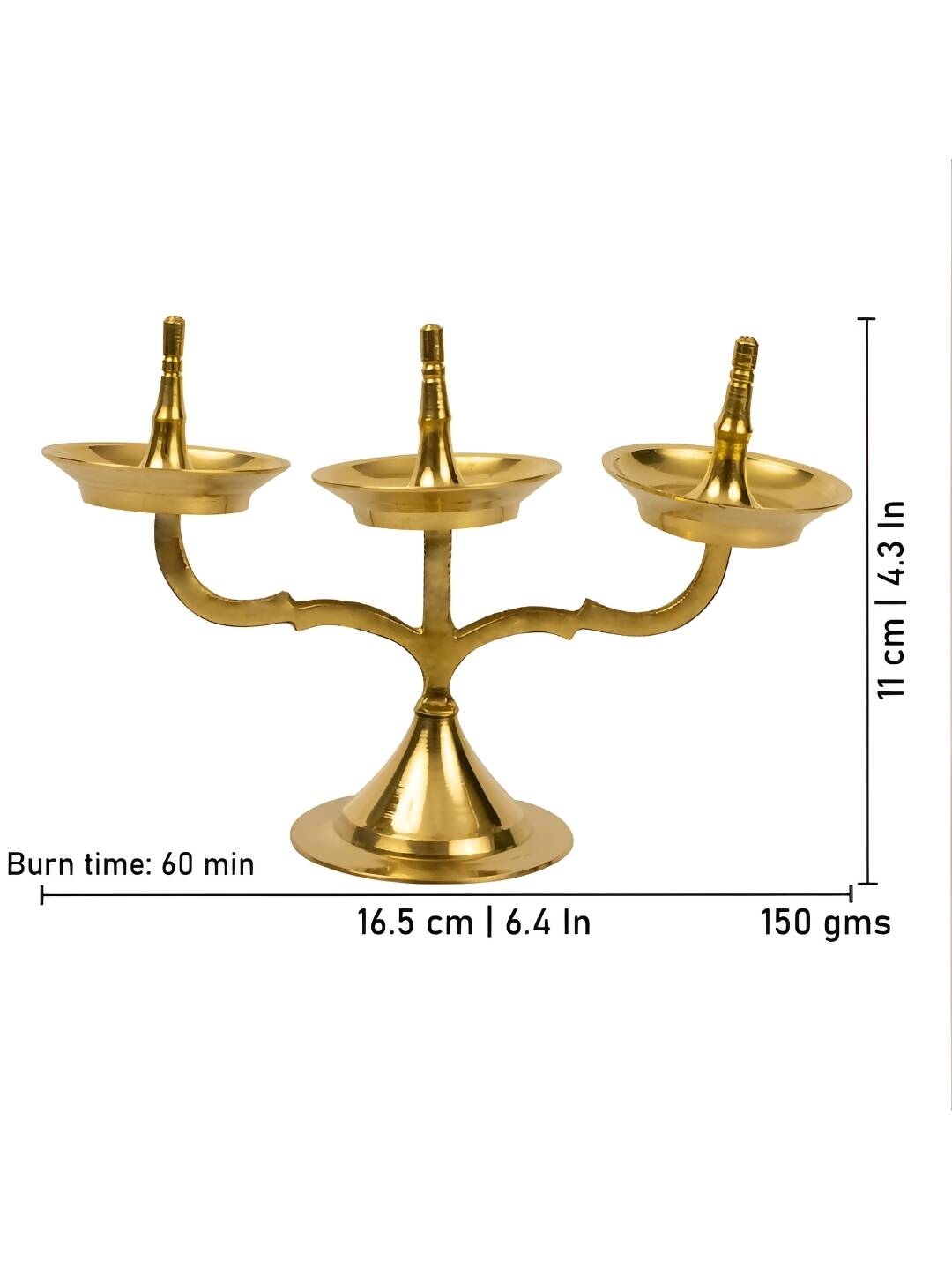 Spillbox Gold Toned Triple Lamp Diya Pooja Essentials | Swadesiicart