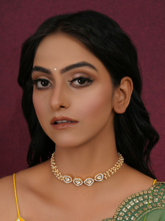 Kundan & Pearl Neckpiece (Gold) - Ruby Raang | Swadesiicart