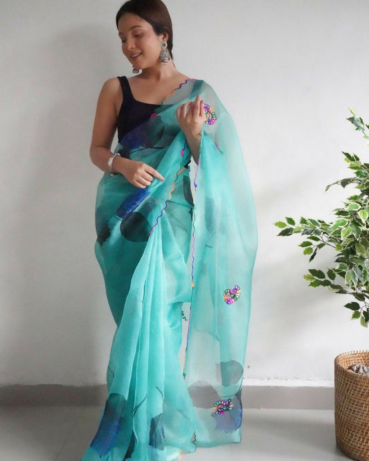 Vamsee Dillagi Sky Organza Saree - Swadesiicart