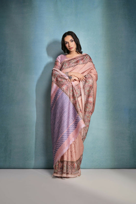 Vishnu Weaves Women's Peach Cotton Silk Zari Woven Saree with Blouse - Swadesiicart