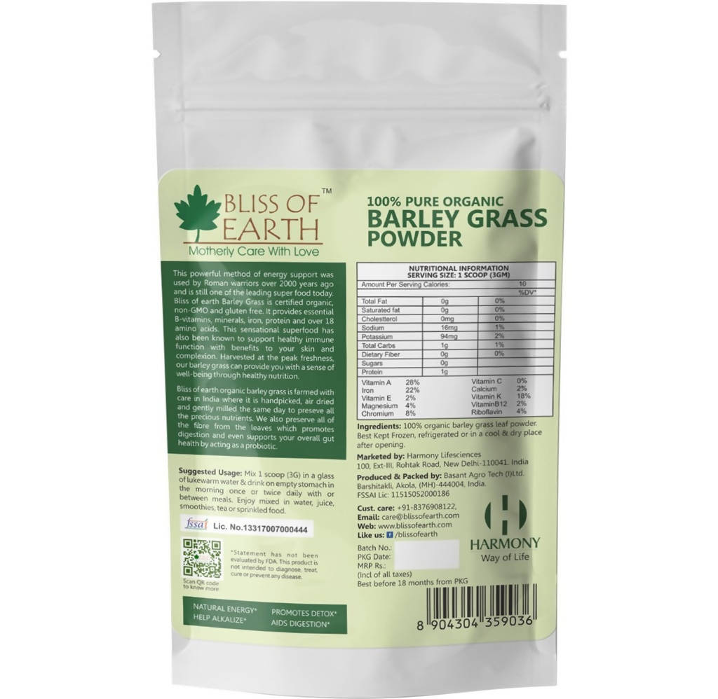 Bliss of Earth 100% Pure Organic Barley Grass Powder | Swadesiicart