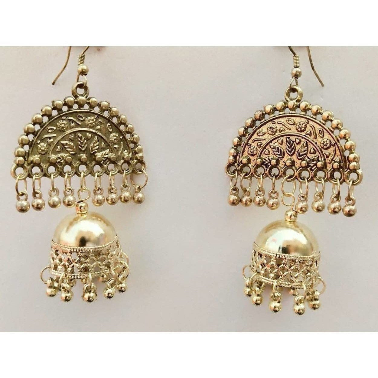 MS Fashion India Half Moon Gold-Polished Jhumka Pearl Tassel Earrings | Swadesiicart