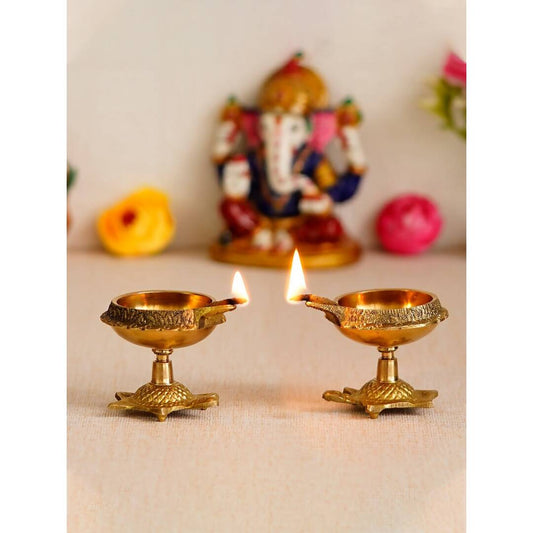 eCraftIndia Set of 2 Diya with Tortoise Base | Swadesiicart