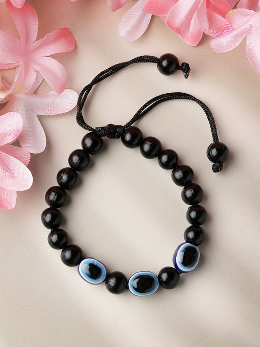 NVR Women & Men Black Evil Eye Rakhi With Roli Chawal