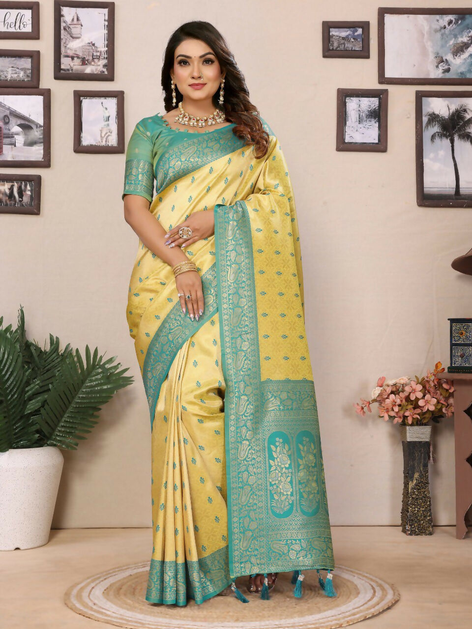 Anaita Yellow Tissue Silk Saree With Weaving Zari Work