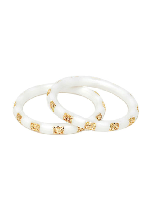 Golden Bangles (White) - Ruby Raang - Distacart