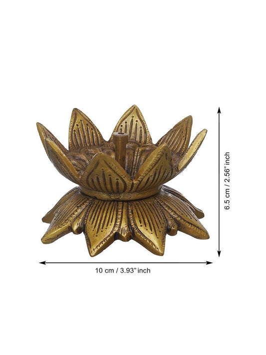 eCraftIndia Gold Toned Lotus Flower Designer Brass Diya | Swadesiicart