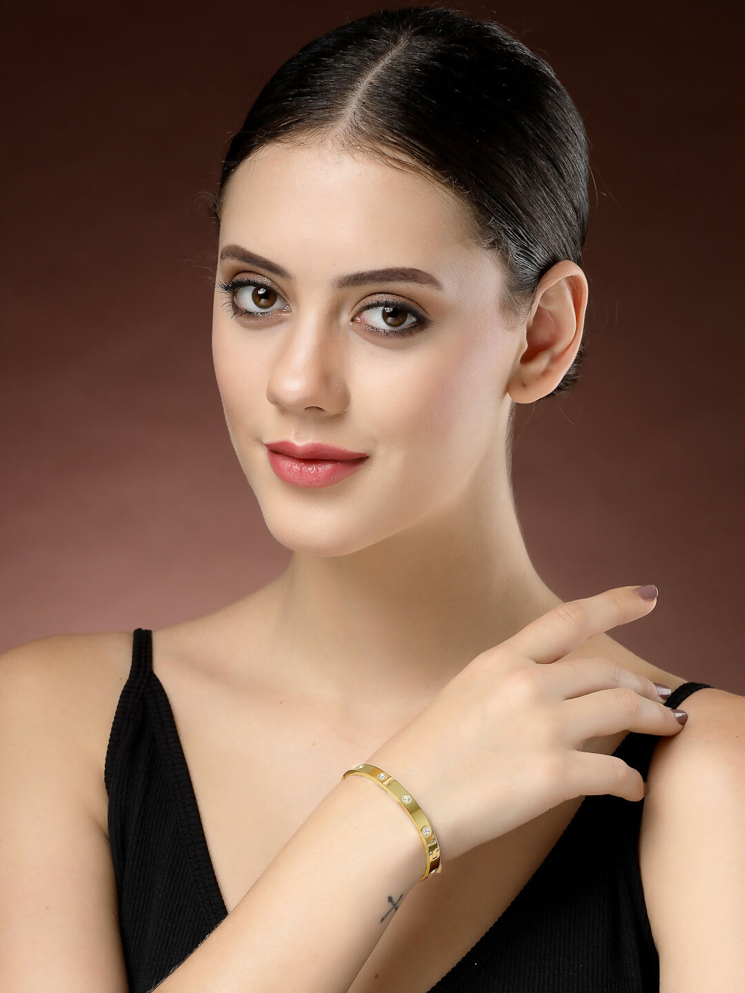 NVR Women's Gold-Polished CZ Stone-Studded Kada Bracelet - Swadesiicart