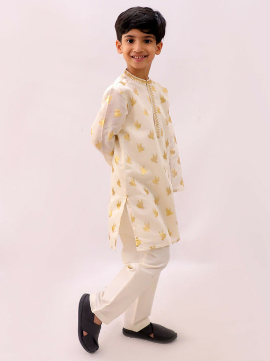 Lil Drama Mishti Off White Kurta and Pyjama For Boys | Swadesiicart