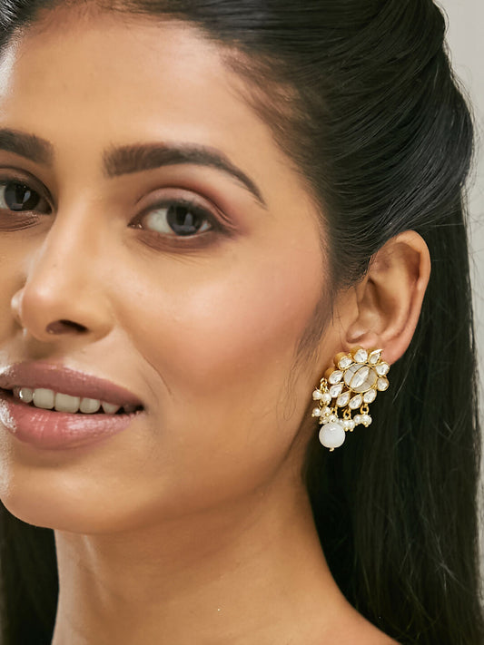 Nuyug 22K Gold-Plated Elegant MOP Studded Ethnic Pearl Drop Stud Earrings | Swadesiicart