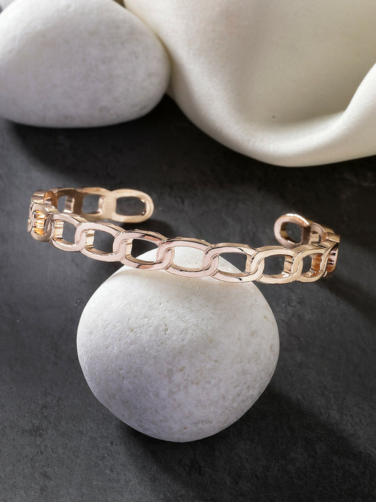 NVR Men's Rose Gold Metal Cuff Bracelet