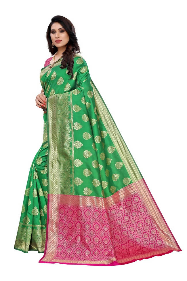Vamika Banarasi Jacquard Weaving Green Saree (Dangal Green) | Swadesiicart