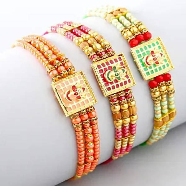 Set of 3 Meenakari Rakhi and Kaju Katli Box | Swadesiicart