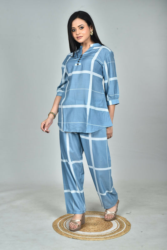 Morchari Digital Print Semi Muslin Co-Ord Set Top & Trouser-Multicolor - Swadesiicart