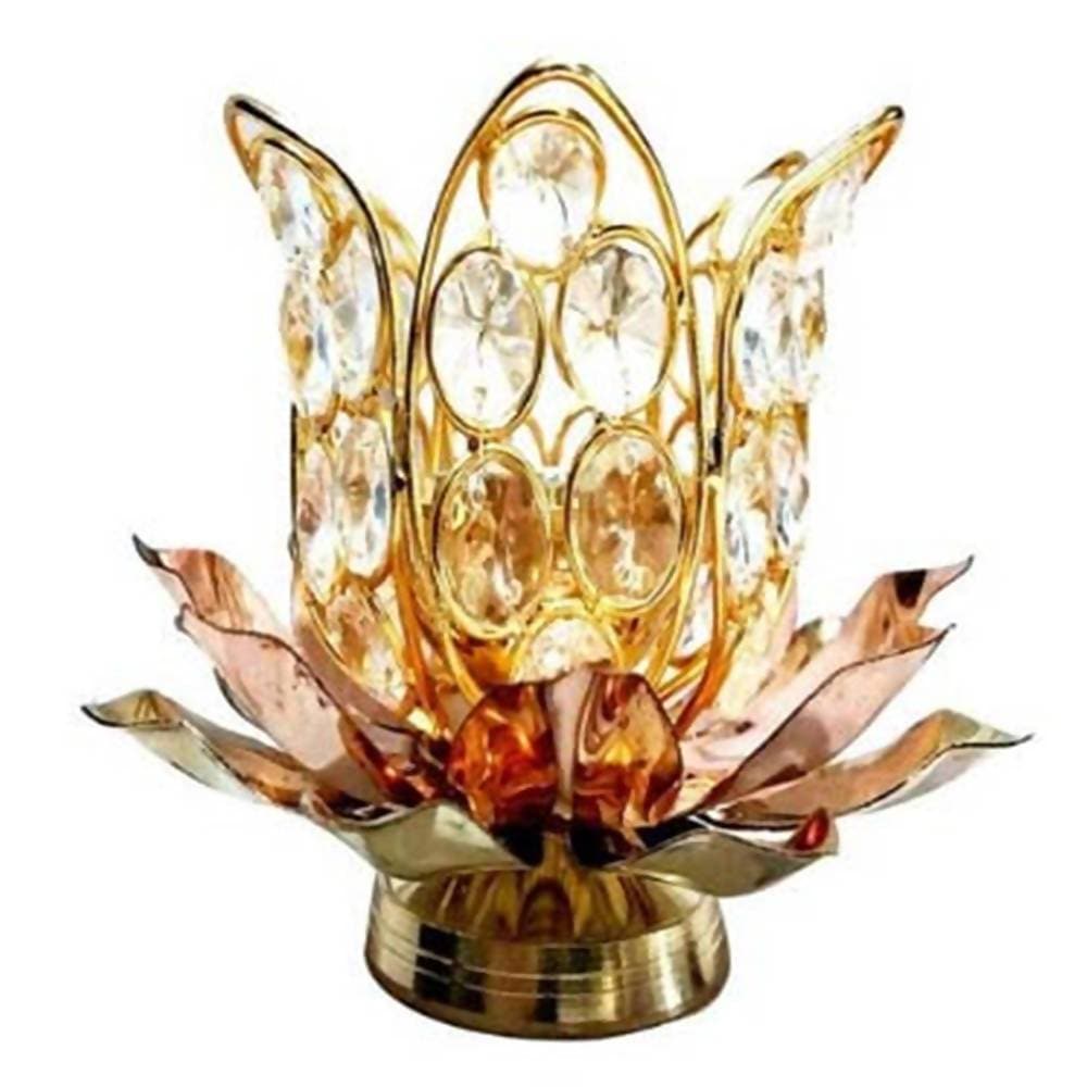 Puja N Pujari Brass Lotus Shape Crystal Akhand Diya | Swadesiicart