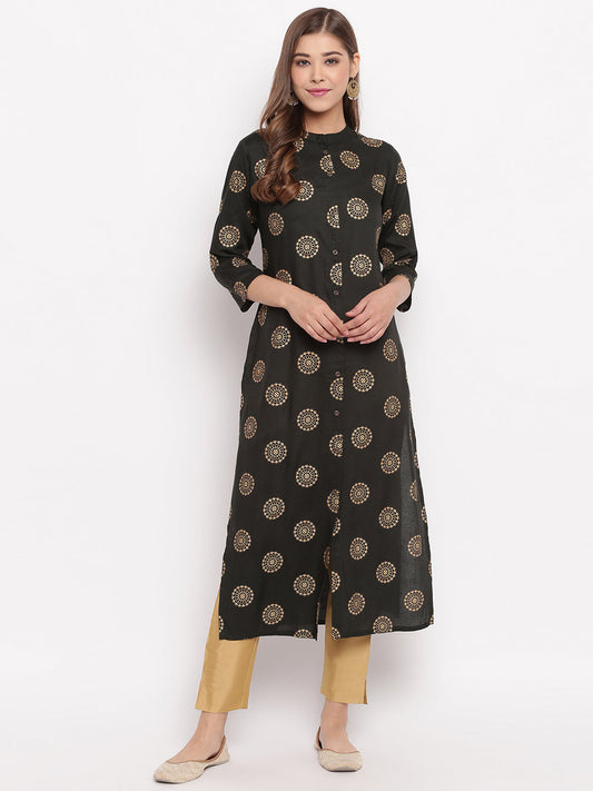 NOZ2TOZ Women Dark Green Cotton Kurti (1pc) - Noz2Toz
