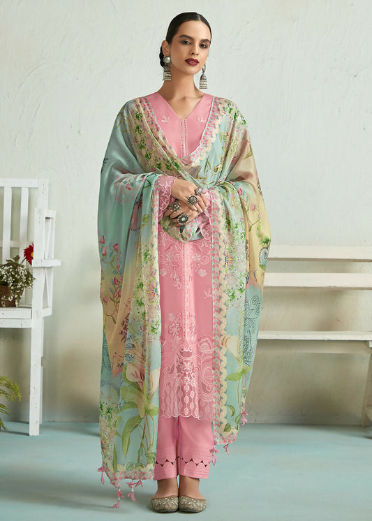 Pretty Pink Pure Muslin Resham Embroidered Salwar Suit - Emponline | Swadesiicart