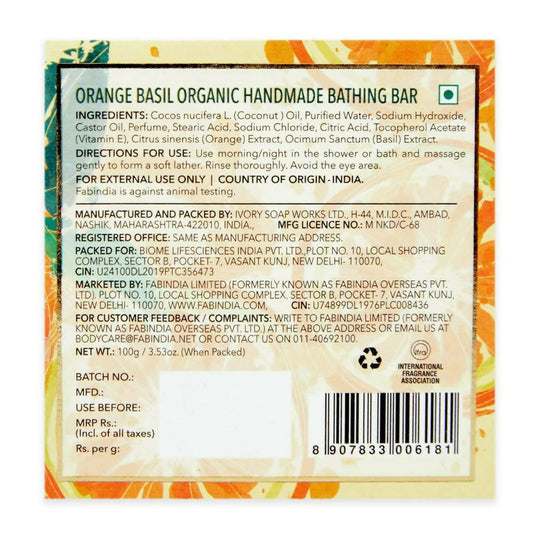 Fabessentials Orange Basil Organic Handmade Bathing Bar - Swadesiicart