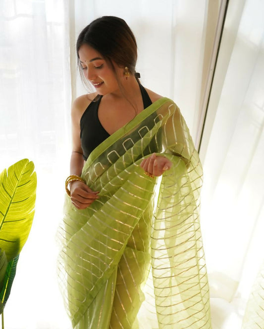 Vamsee Devika Green Organza Silk Saree - Swadesiicart