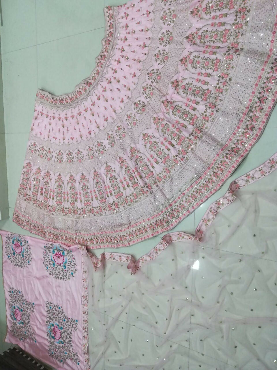 Jyoti Fashion Exclusive Baby Pink Silk 3MM Sequins with Jari & Thread Embroidery Lehenga Choli with Dupatta | Swadesiicart