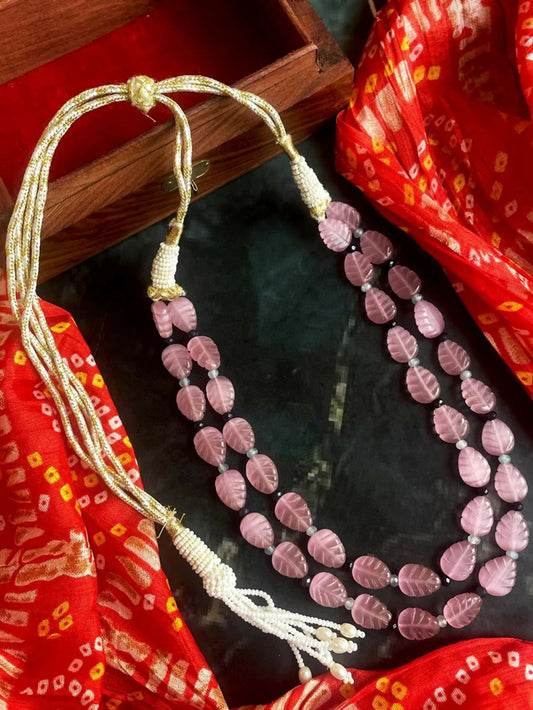 Joban Fashion Onion Pink Stone Semi Precious Carving Stone Partywear Double Layer Mala | Swadesiicart