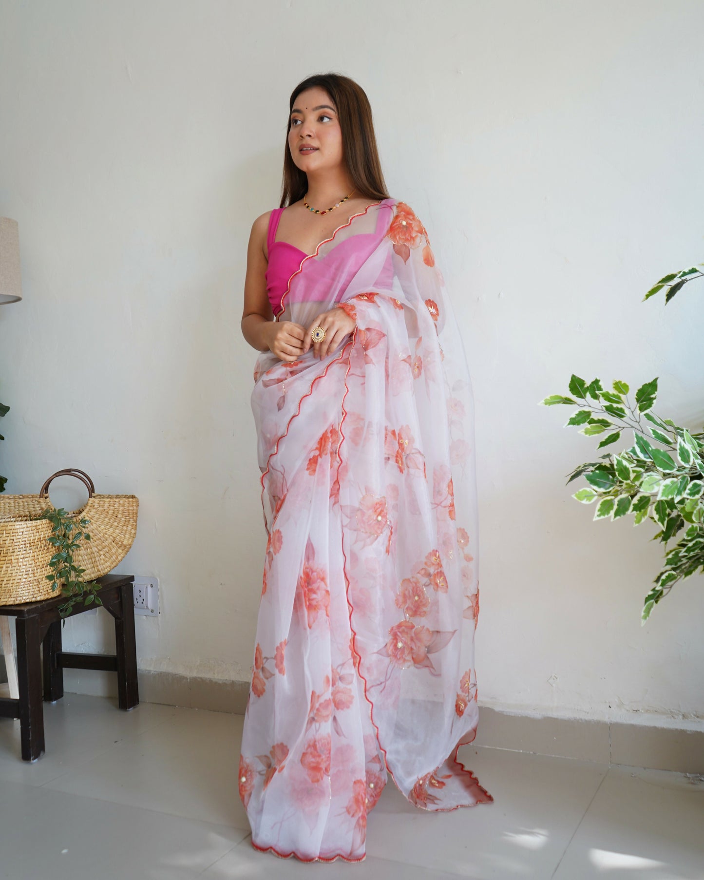 Vamsee Ramya White Organza Saree - Swadesiicart