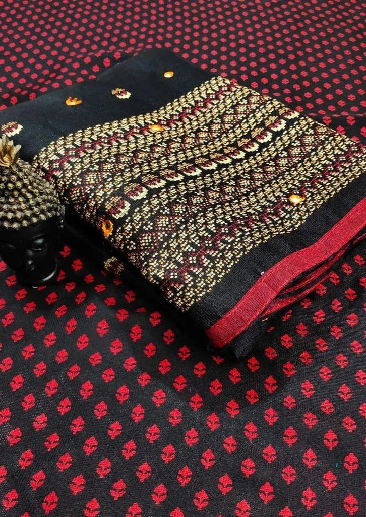 GoSriKi Women's Jute Silk Saree With Blouse Piece