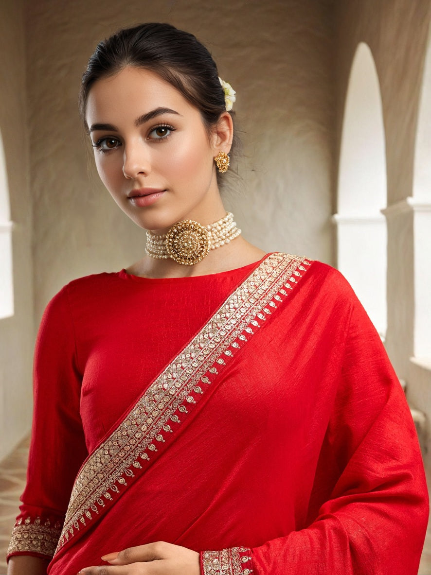 Lorenvalley Fashion Red Vichitra Silk with Sequence coding Work Saree with Blouse - Swadesiicart