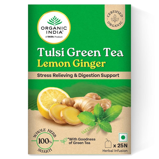 Organic India Tulsi Green Tea Lemon Ginger 25 Tea Bags - Swadesiicart