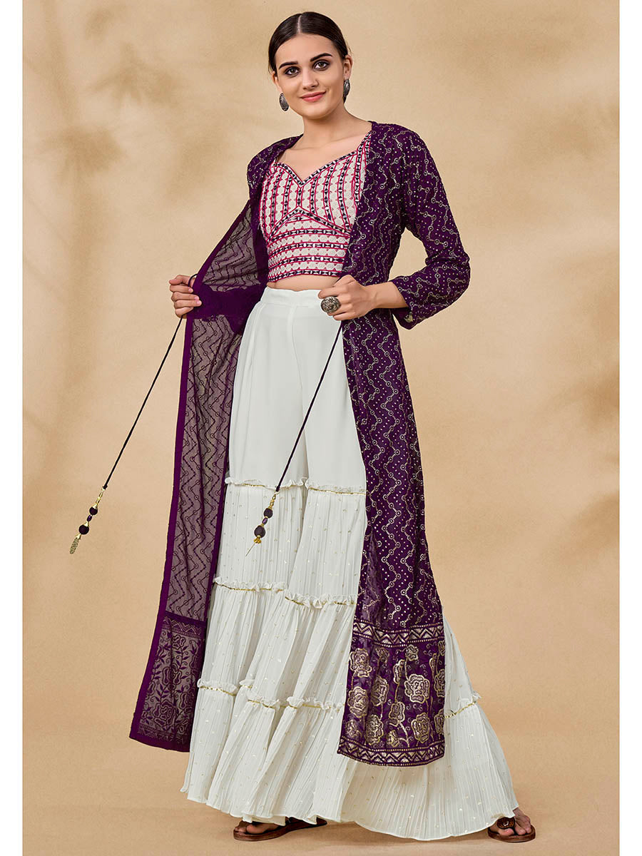 Myra Purple Jacket Style Sharara Suit | Swadesiicart