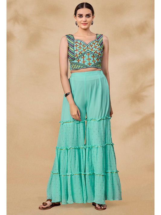 Myra Pink Jacket Style Sharara Suit | Swadesiicart