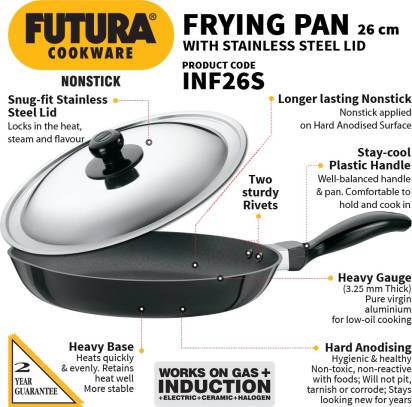 Hawkins Futura Non-stick Frying Pan 26 cm Diameter with Lid 1 L (INF26S) - Swadesiicart