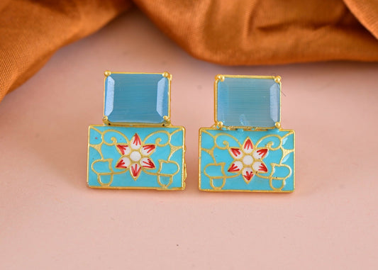 Joban Fashion Women Brass Firozi Onyx Earrings
