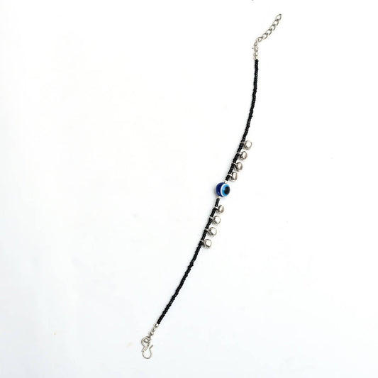 Mominos Fashion Kamal Johar Nazariya Silver/Black Anklets | Swadesiicart