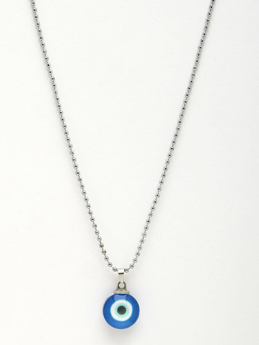 NVR Unisex Evil Eye Silver-Plated Stainless Steel Pendant with Chain - Swadesiicart