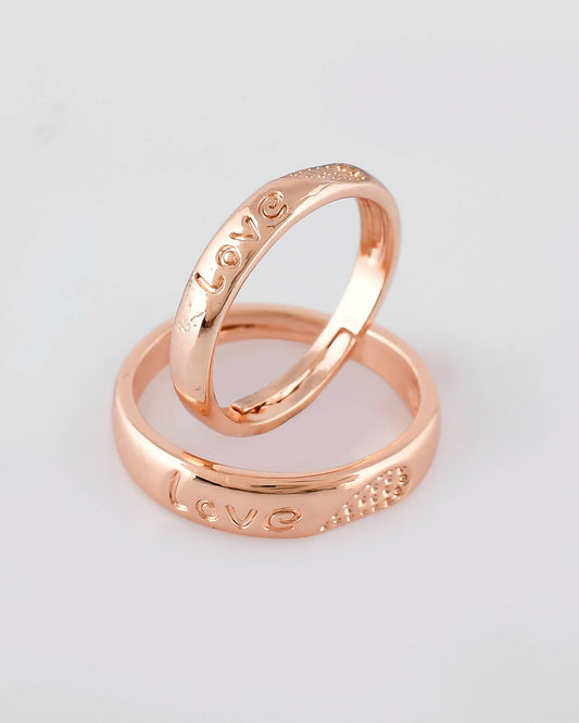 VOJ Stainless Steel Cubic Zirconia Gold-Polished Adjustable Couple Ring Set | Swadesiicart