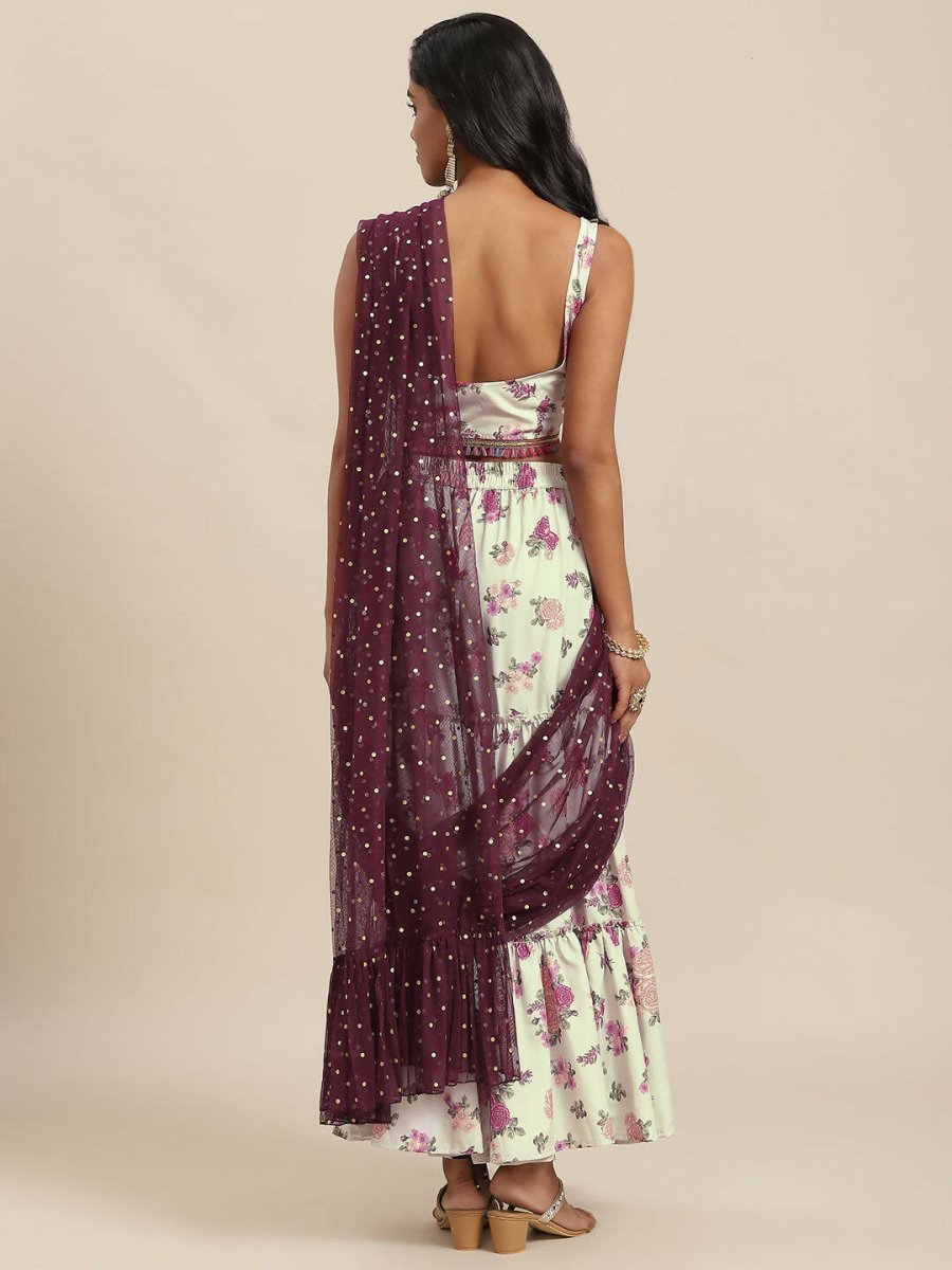 Ahalyaa Cream & Maroon Colour Floral Printed Co-ord Sets - Swadesiicart