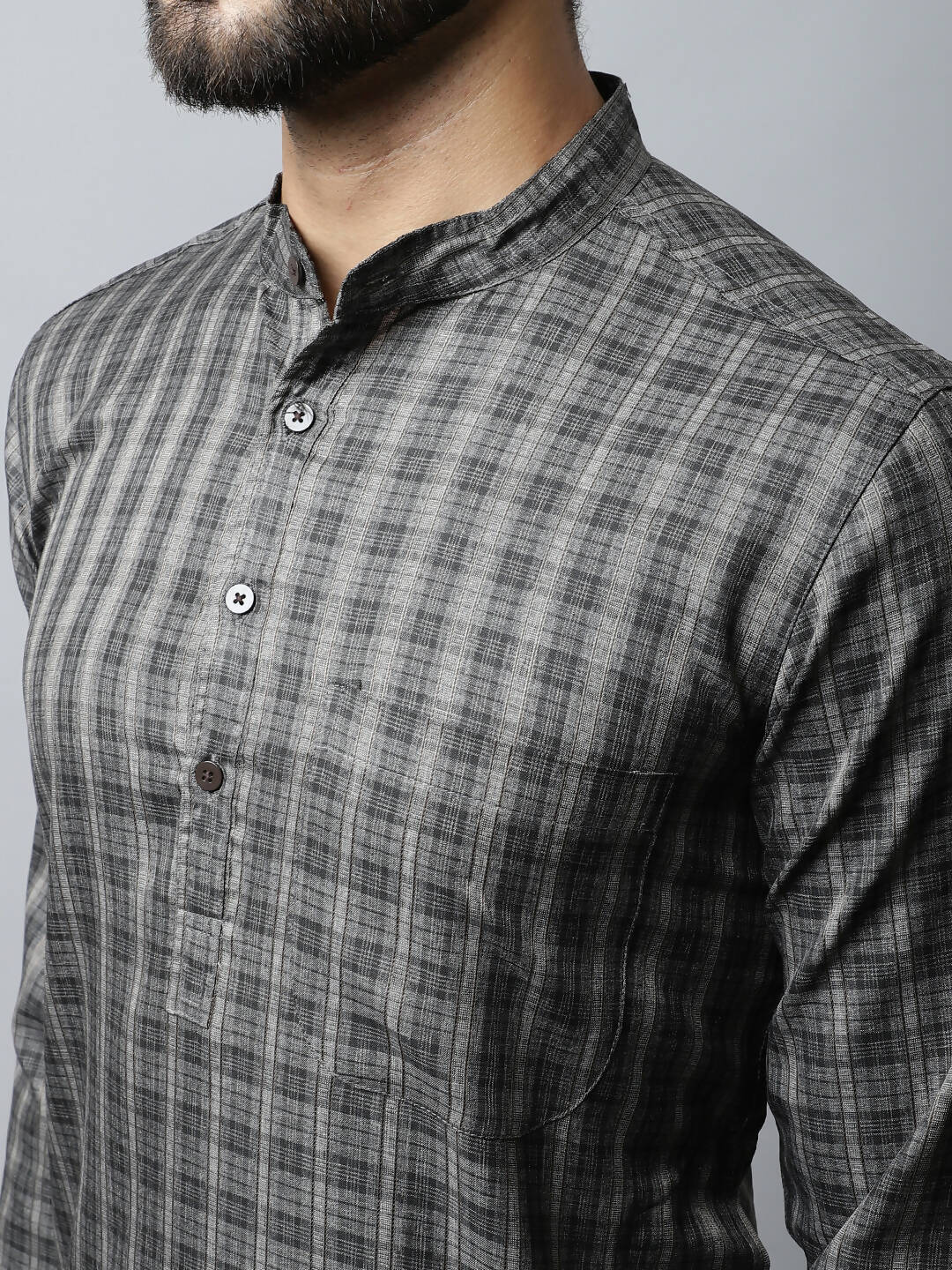 Even Apparels Brown Color Cotton Checked Men's Kurta With Band Collar (CHK1157) | Swadesiicart
