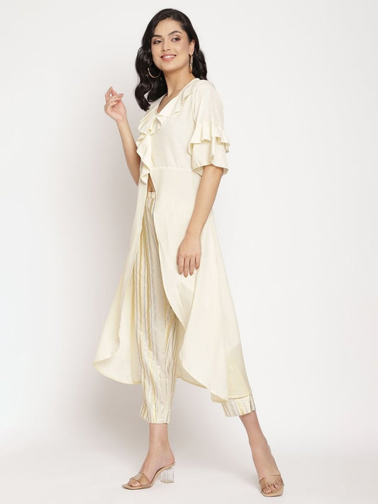 Ahalyaa Women Off White Layered Kurta With Trousers | Swadesiicart