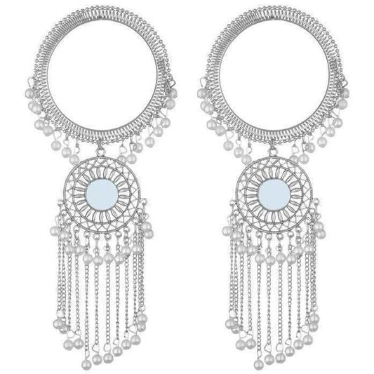 Stylish And Trendy White Pearls Hanging Chains Bangles