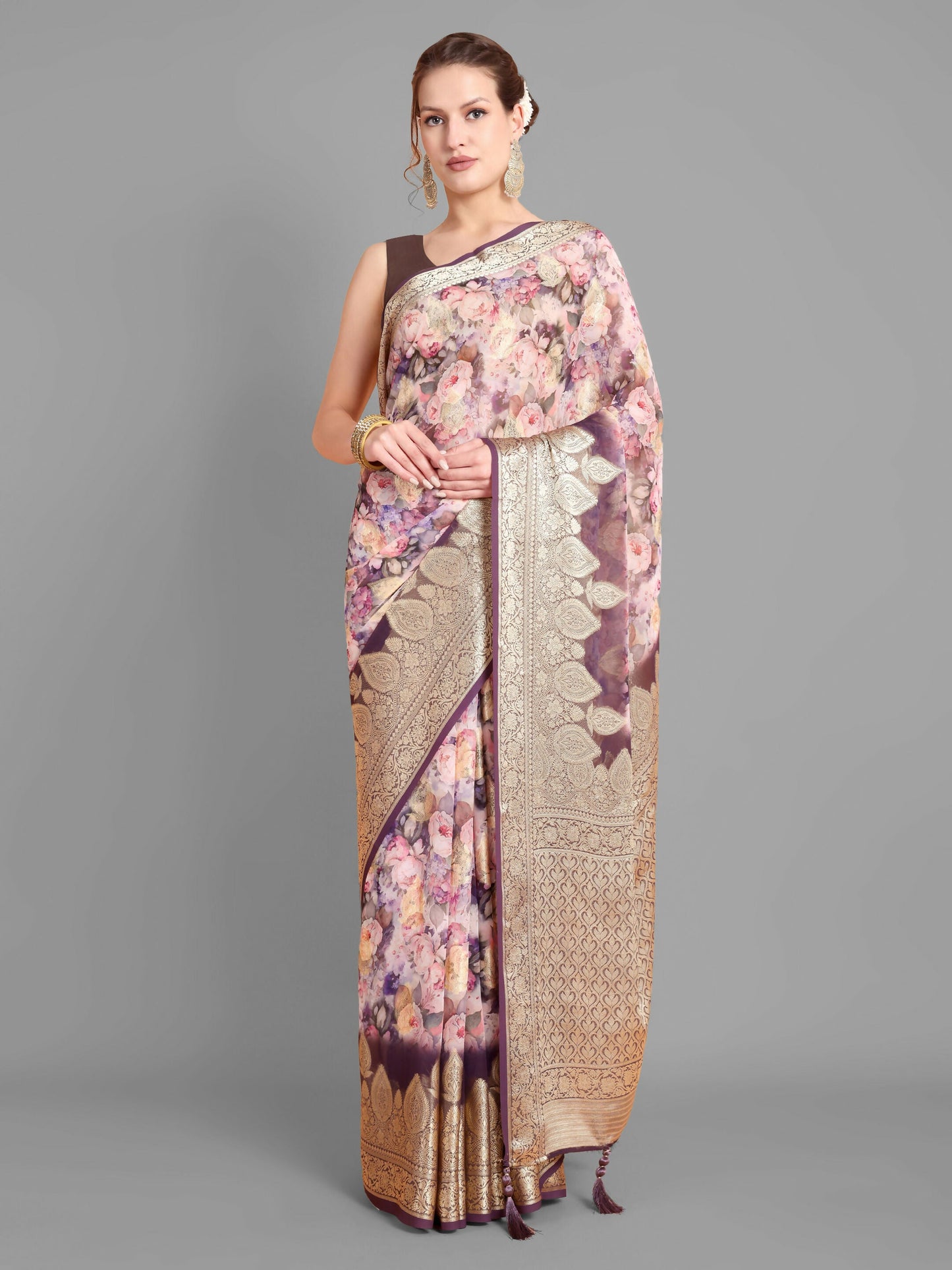 Vamsee Bindu Purple Georgette Saree - Swadesiicart